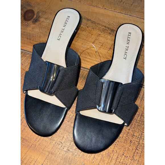 NWOB Womens Ellen Tracy Black Dressy Casual Open-Toe Sandals Stretch Size 8.5 - Picture 3 of 7